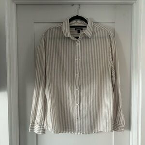 Express Men's Striped Button Down - Beige